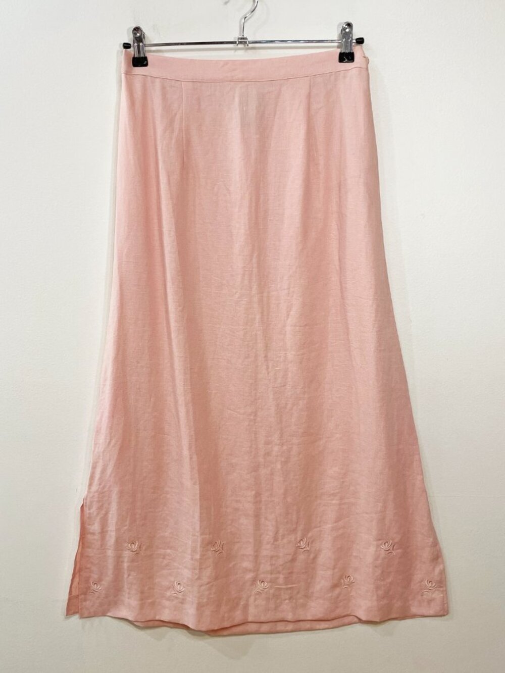 EUC Vintage 100% Linen Embroidered Maxi Skirt Pink Medium
